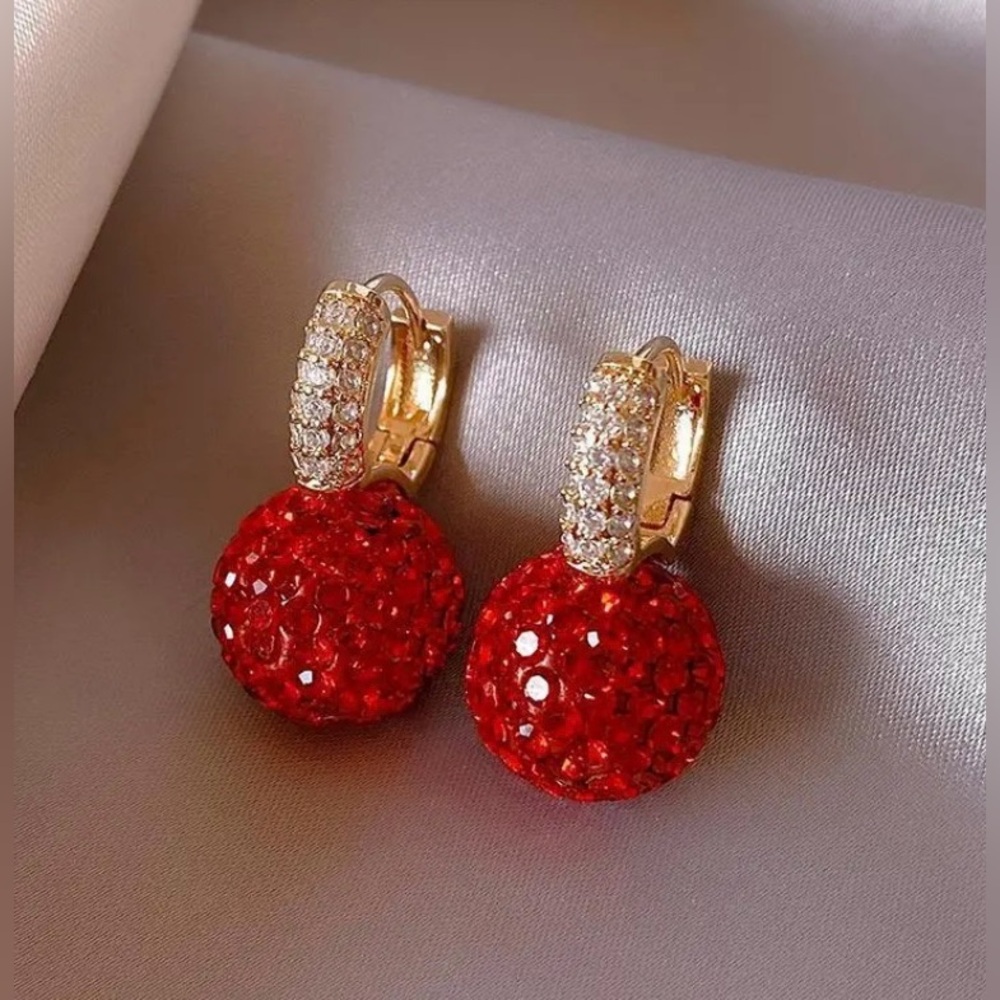 Red Rhinestone Ball Earrings